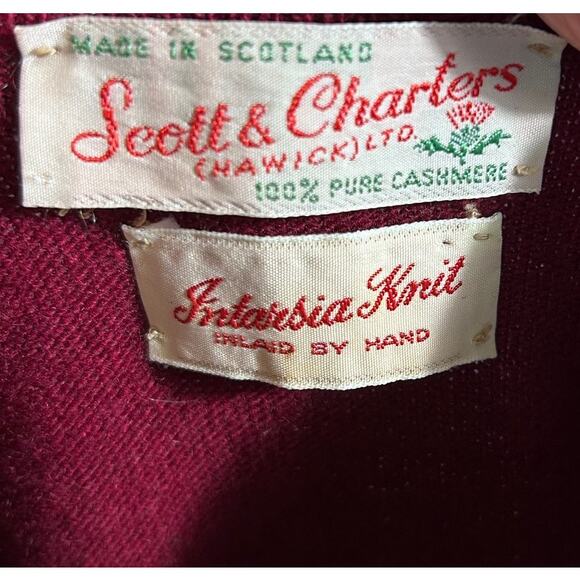 Scott & Charters Irish Cashmere Intarsia Argyle VNeck Sweater Luxe Golf Vintage - Picture 5 of 5